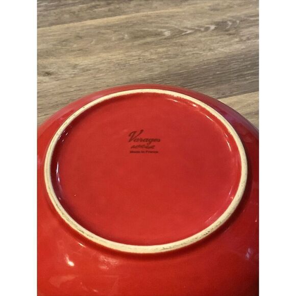 Large Varages France red Serving Salad Fruit pasta Bowl 10" Pre-Owned - Picture 3 of 5